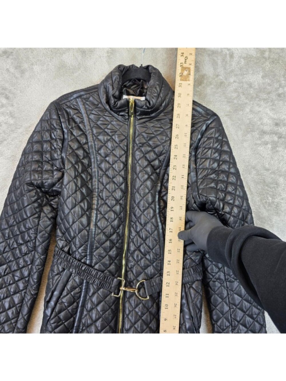 Via Spiga Coat Womens Small Black Quilted Belted Zip Leopard Lining Mid Length - Picture 8 of 12